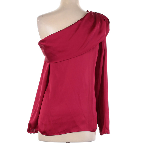 WHBM Cherry Red Off Shoulder Satin Blouse Excellent Condition Size 2 - Picture 4 of 7